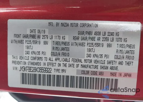 2019 Mazda Cx-5 Signature W/Diesel from USA, damaged, VIN JM3KFBE28K0659922